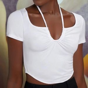 Tie back ruched bust crop top